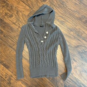 Cozy Gray Cable Knit Hooded Sweater